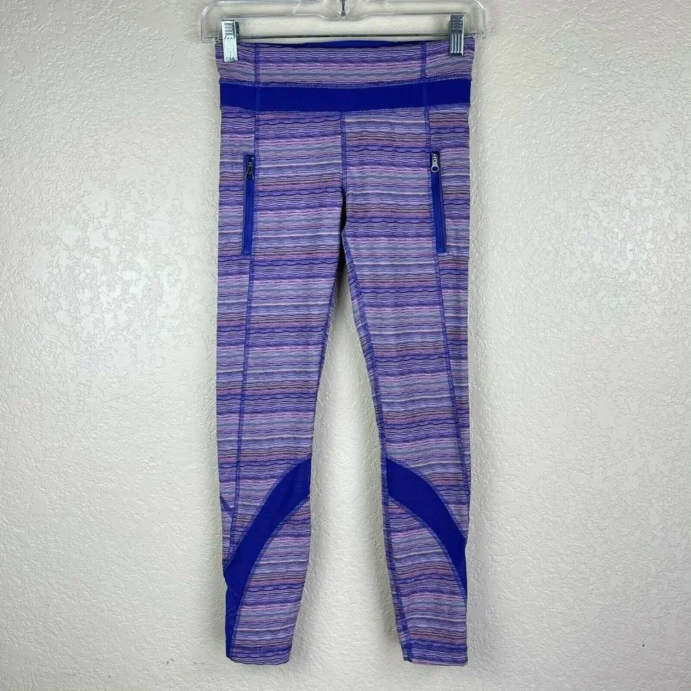 Lululemon Leggings Women's Sz 4 Run Inspire Crop II Zip Pocket Athletic Purple